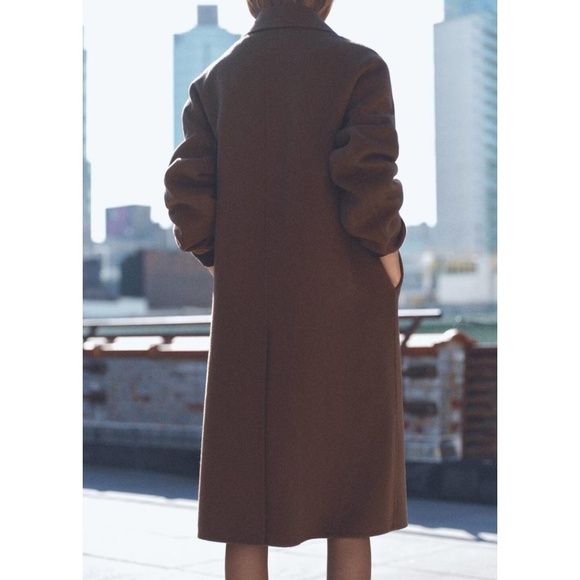 Mango Brown Double-Breasted Oversized Coat - Picture 3 of 16